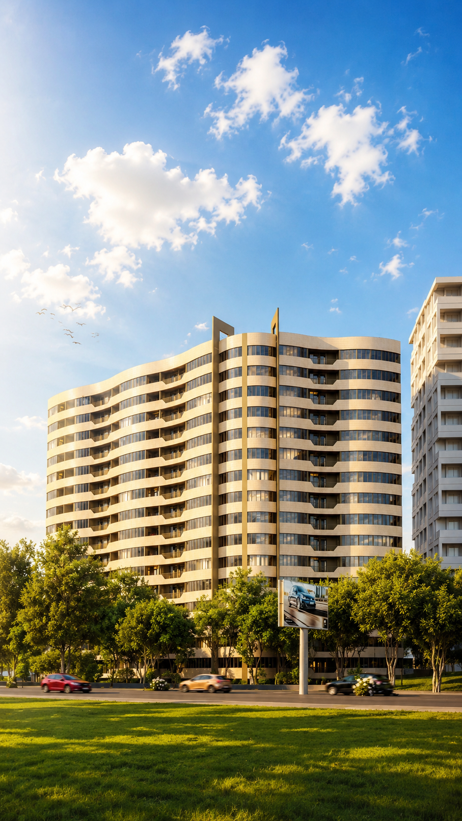 Abovyan N1 exterior facade with sculpted balconies