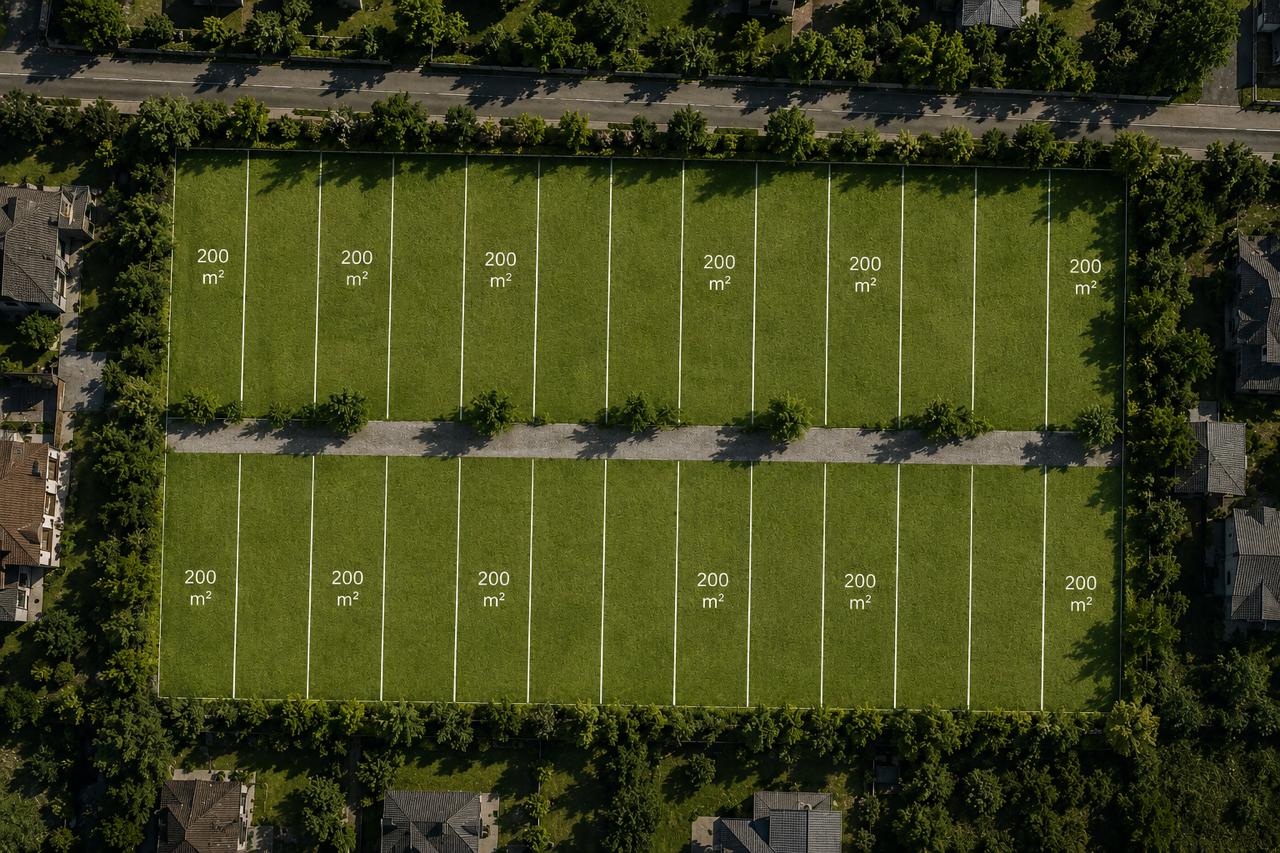 Ajapnyak G-1 land plots — overhead plan of 200 m² parcels