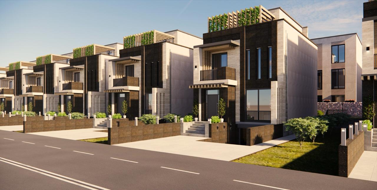 Townhouse complex perspective near the land plots